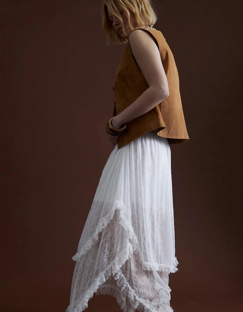 Lace Hem Skirt - White