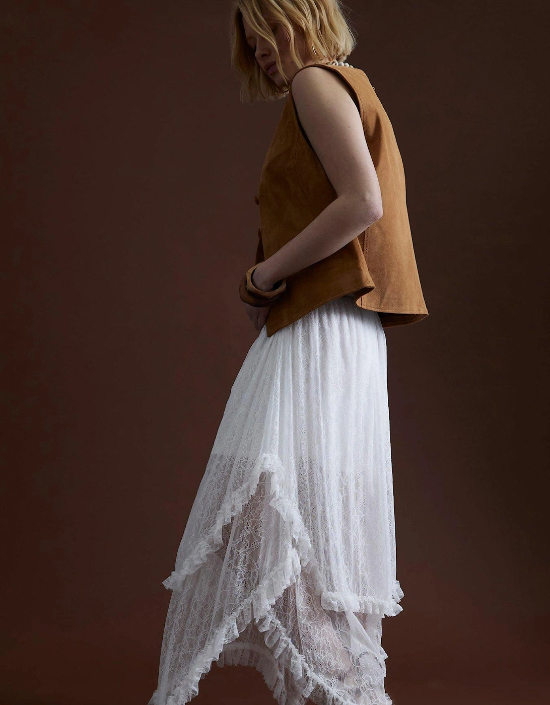 Lace Hem Skirt - White