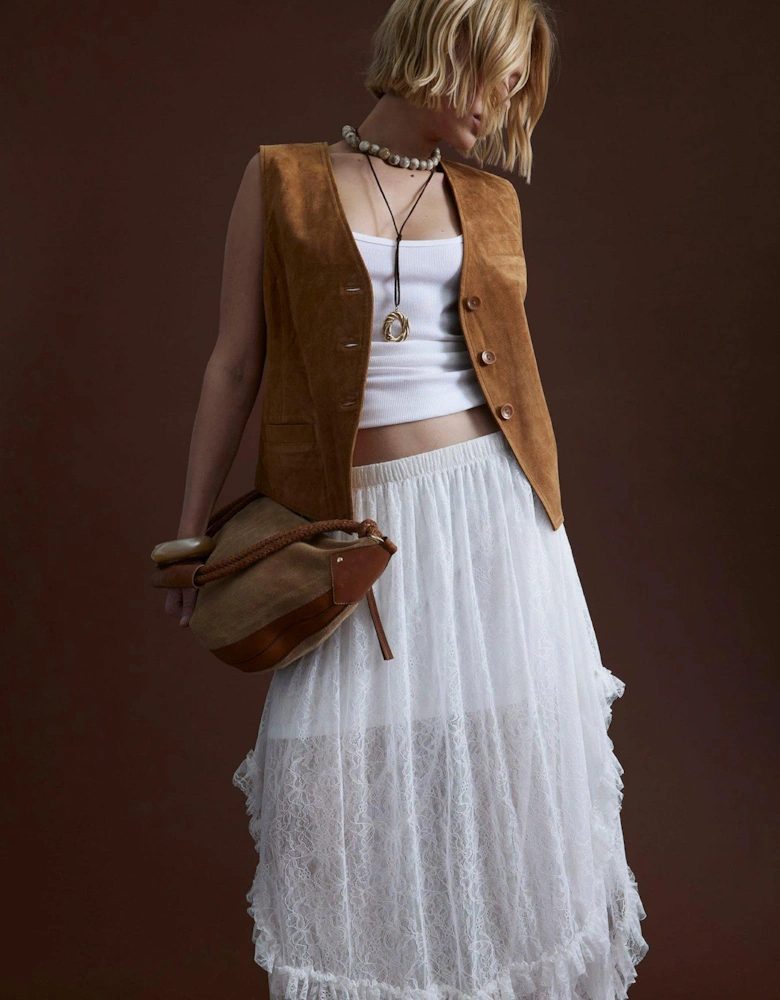 Lace Hem Skirt - White