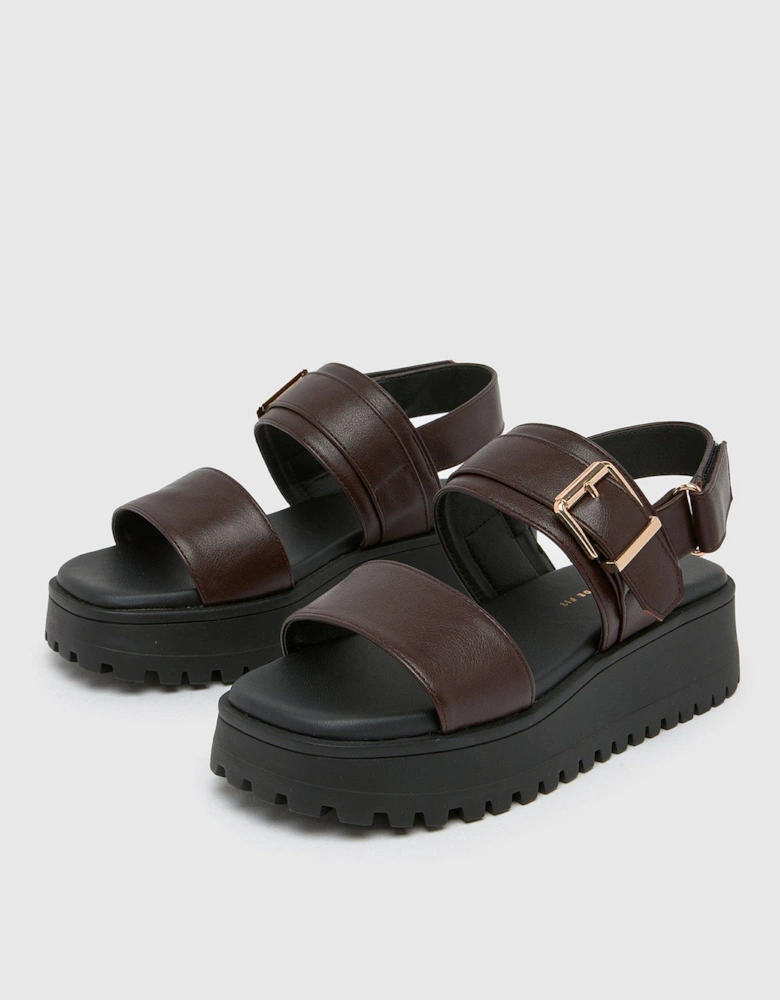Wide Fit Tiana Chunky Buckle Sandals - Brown