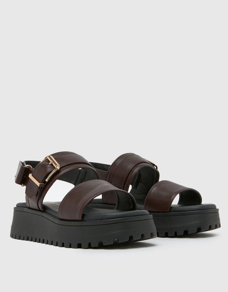 Wide Fit Tiana Chunky Buckle Sandals - Brown