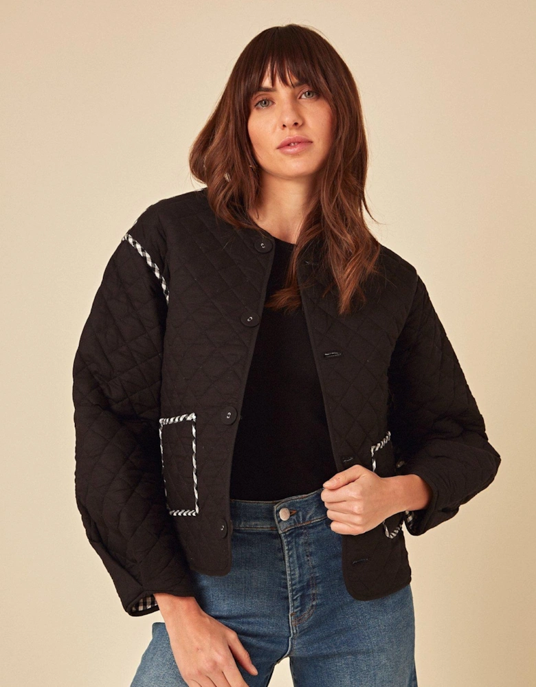 Gingham Quilted Jacket - Monochrome