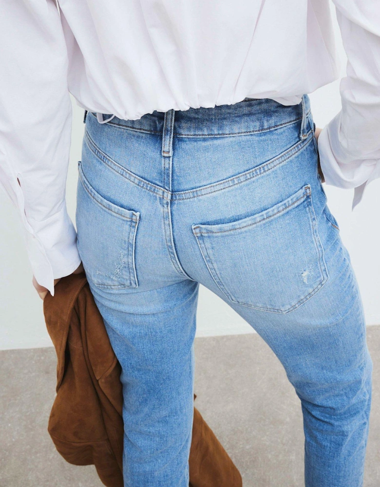 High Rise Ankle Slim Jeans - Blue