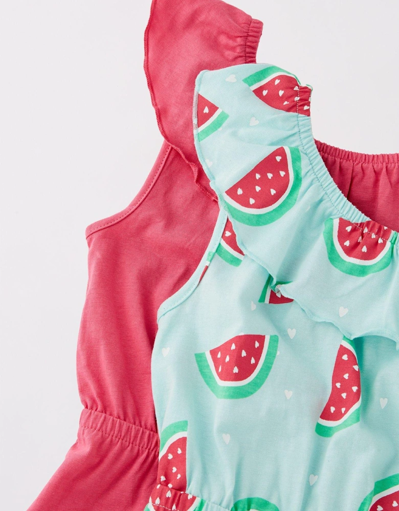 Girls 2 Pack Watermelon Playsuits - Multi