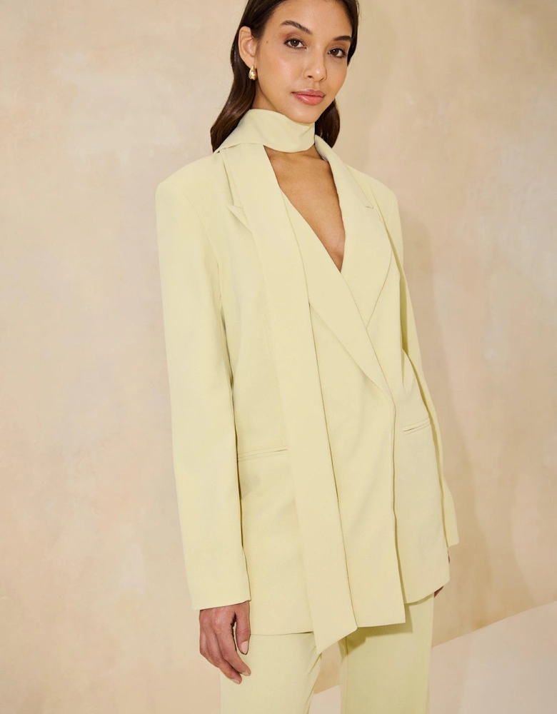 Oversized Blazer with Neck Scarf - Green