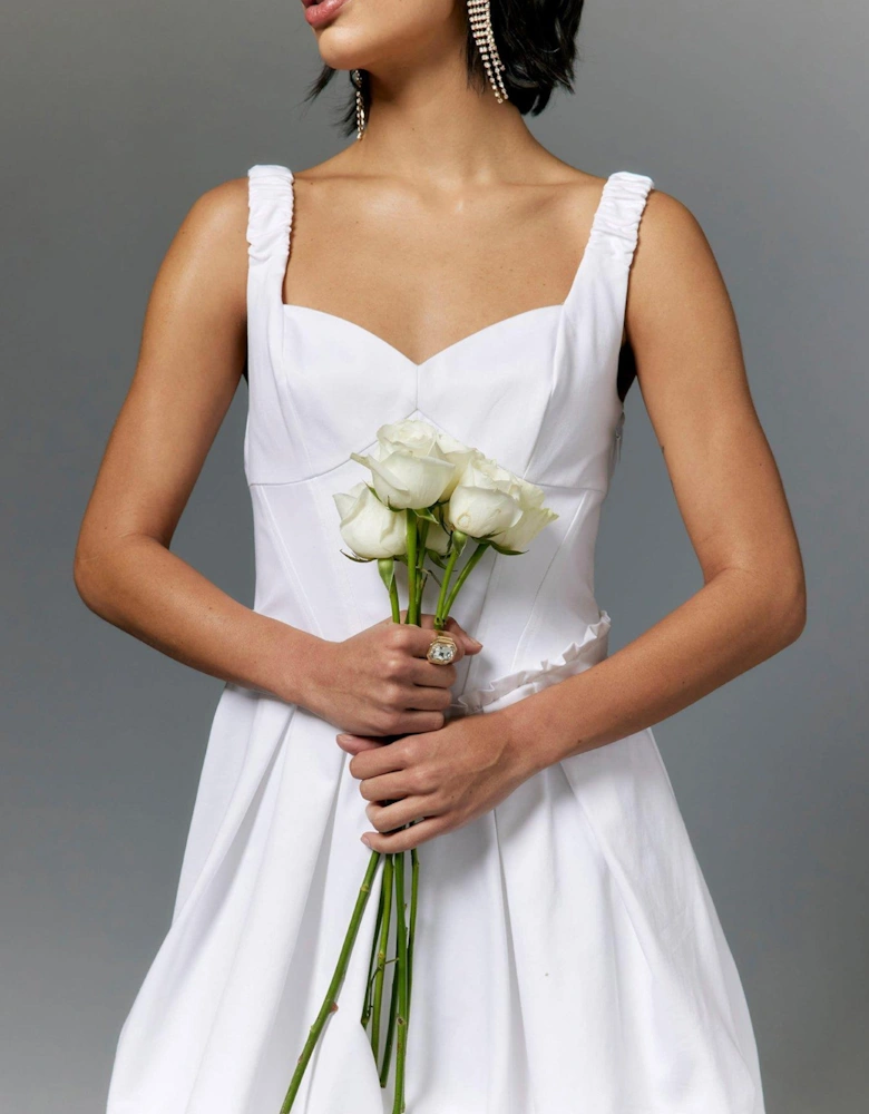 Strappy Bubblehem Mini Dress - White - White