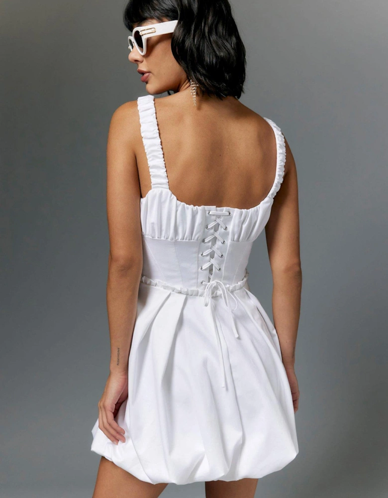 Strappy Bubblehem Mini Dress - White - White
