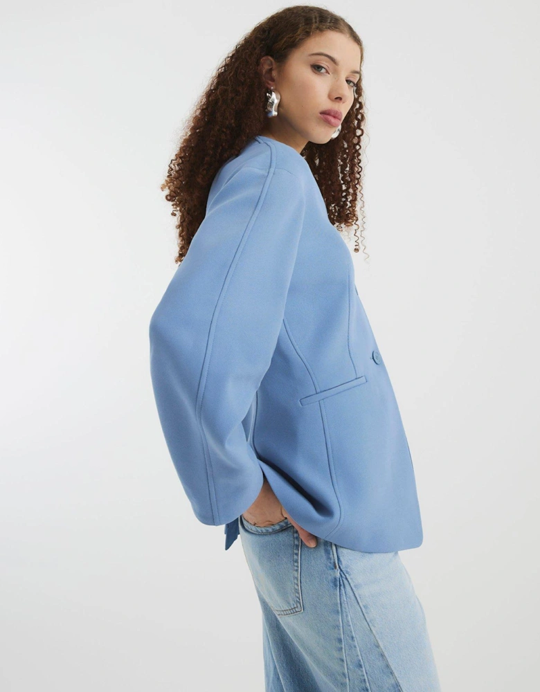 Puff Sleeve Tailored Blazer - Light Blue