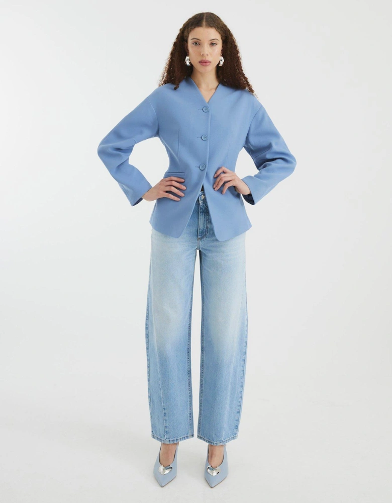Puff Sleeve Tailored Blazer - Light Blue