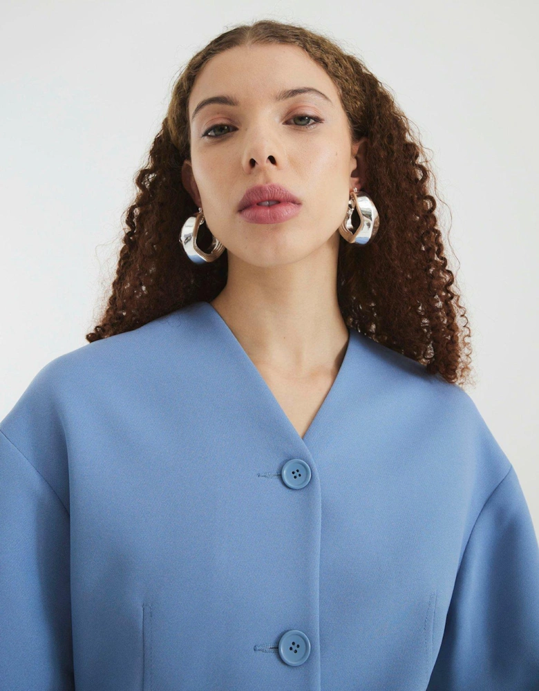 Puff Sleeve Tailored Blazer - Light Blue