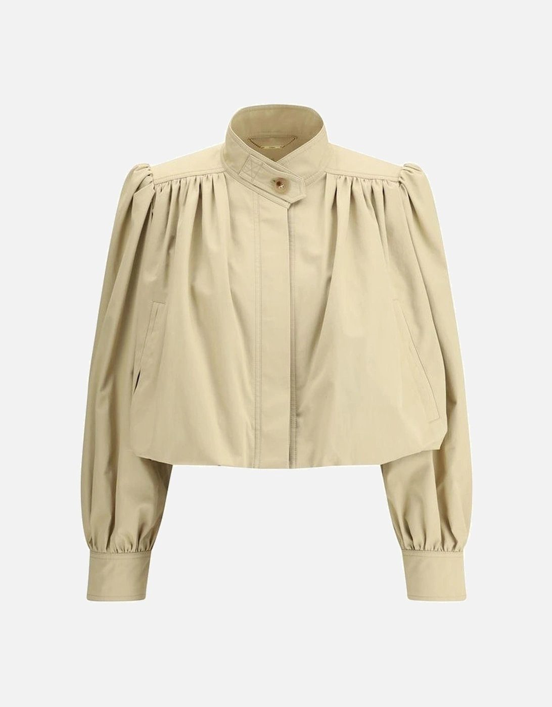 Cropped Oversized Cotton Jacket with Ruffle Details Women - Beige, 4 of 3