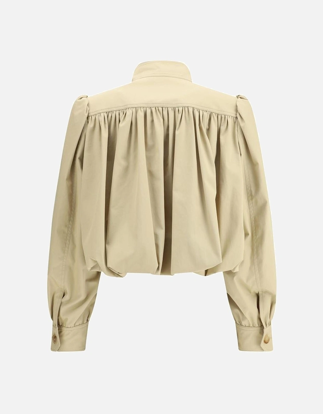 Cropped Oversized Cotton Jacket with Ruffle Details Women - Beige