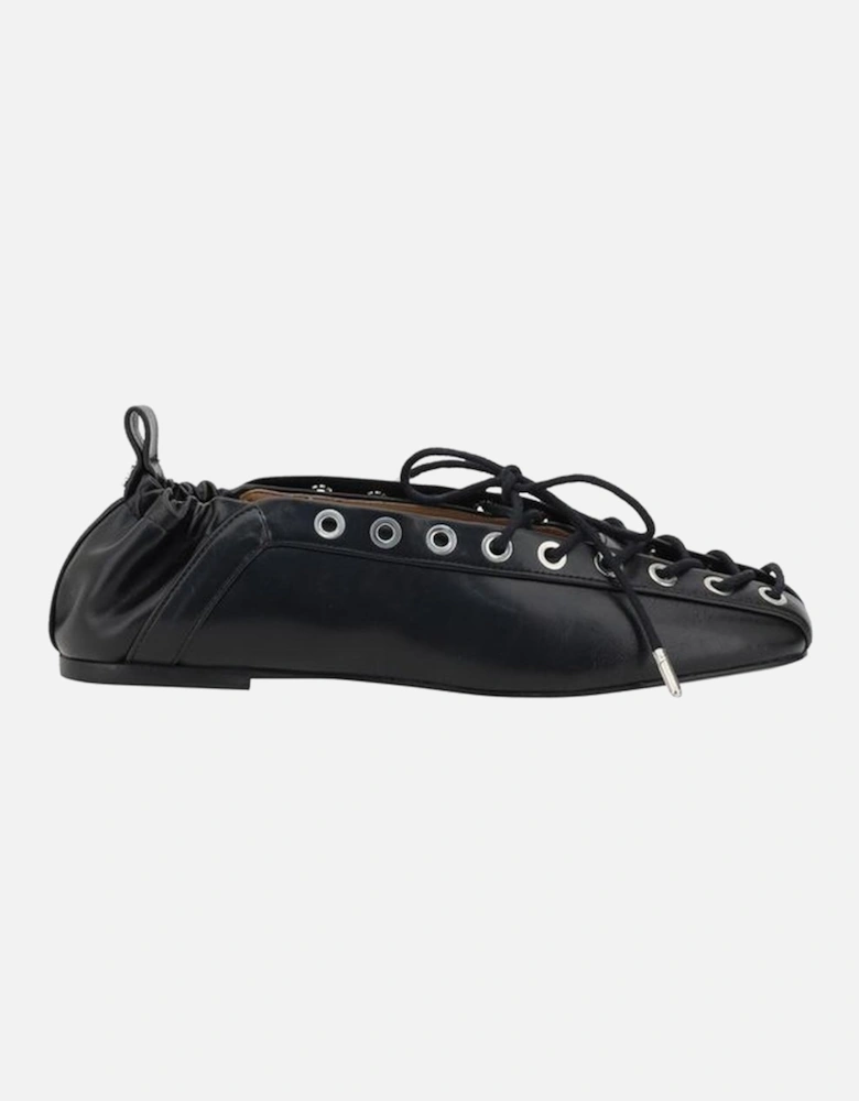 Square Toe Ballet Flats with Crisscross Laces Women - Black