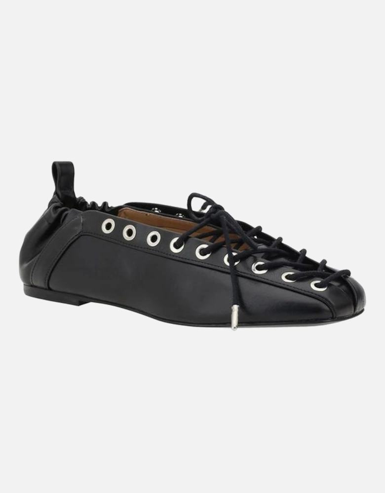 Square Toe Ballet Flats with Crisscross Laces Women - Black