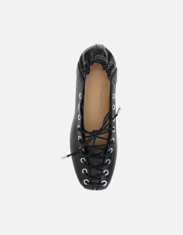 Square Toe Ballet Flats with Crisscross Laces Women - Black