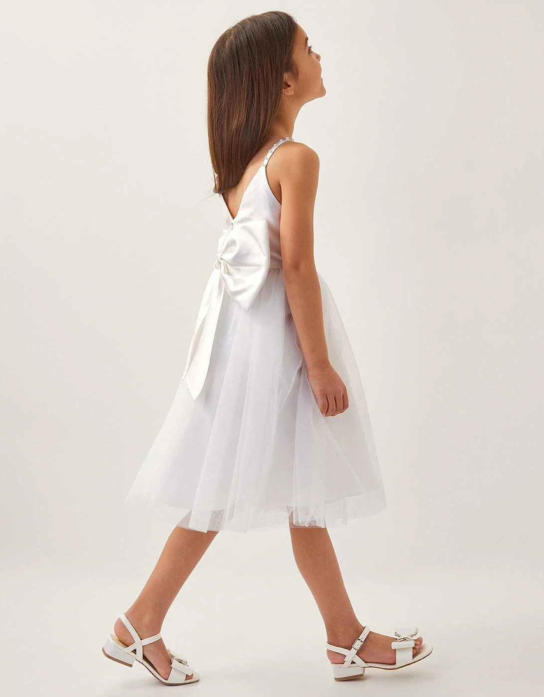 Girls Pearl Embellished Bow Dress - Light Cream, 2 of 1