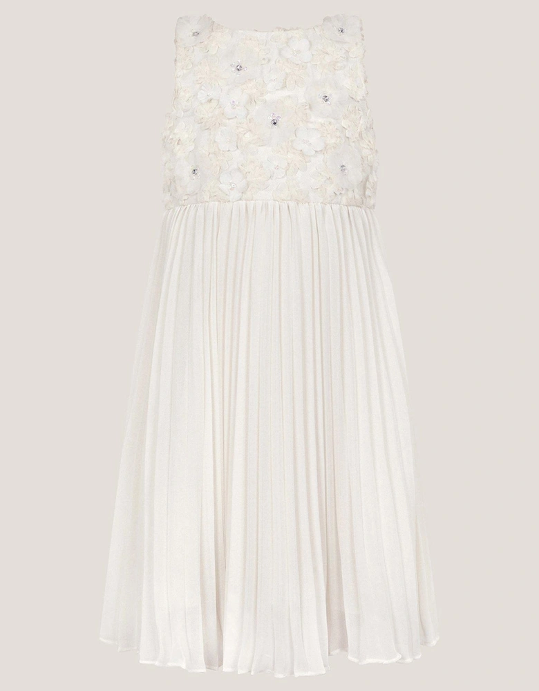 Girls Delores 3d Bodice Pleated Satin Dress - Light Cream