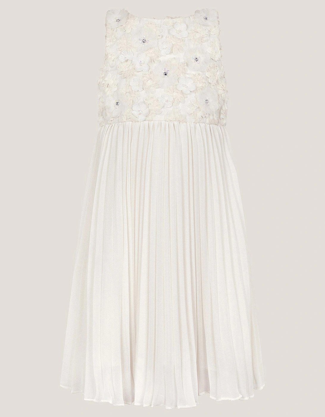 Girls Delores 3d Bodice Pleated Satin Dress - Light Cream, 2 of 1