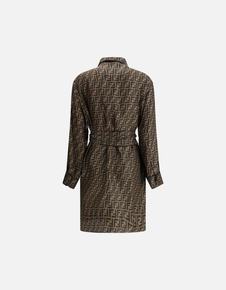 Elegant Midi Shirt Dress with FF Pattern Women - Brown Dresses