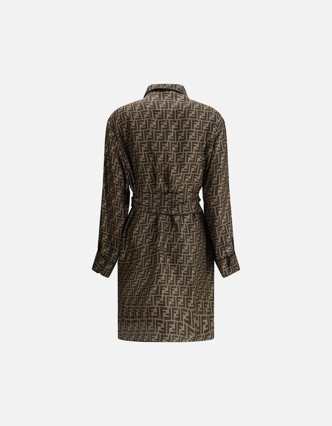 Elegant Midi Shirt Dress with FF Pattern Women - Brown Dresses