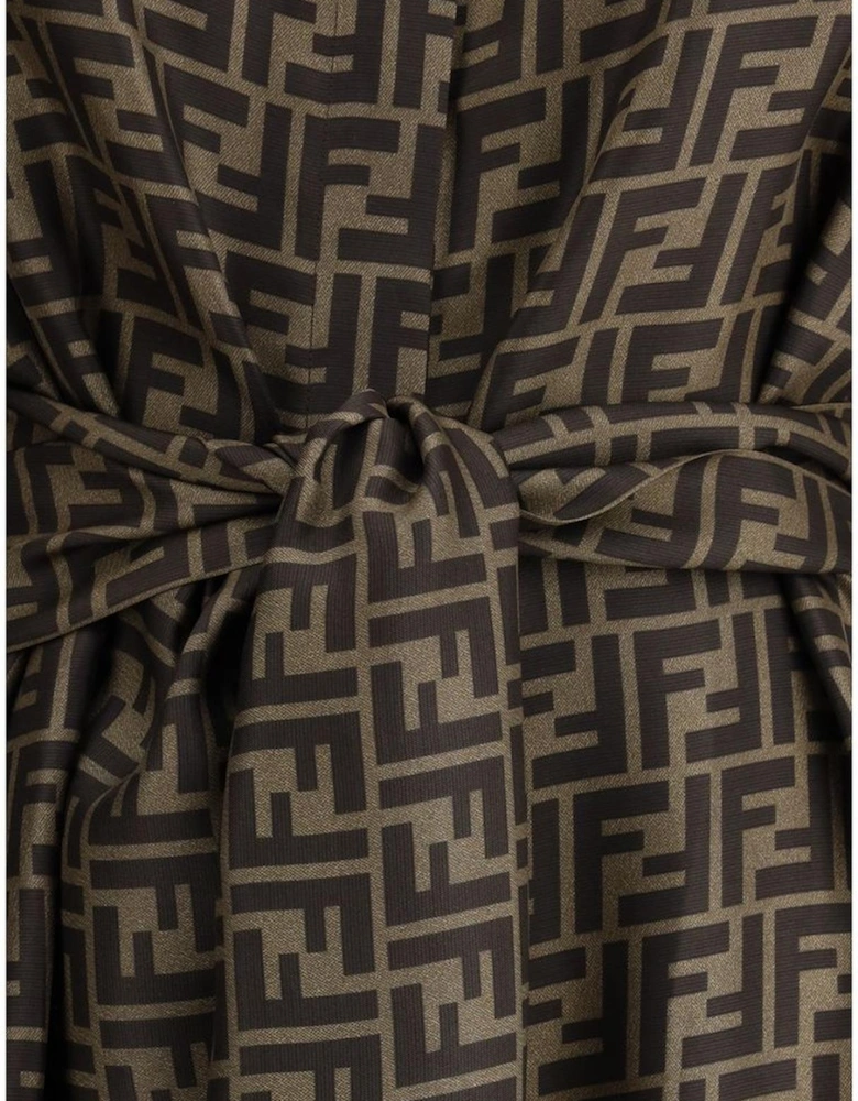 Elegant Midi Shirt Dress with FF Pattern Women - Brown Dresses