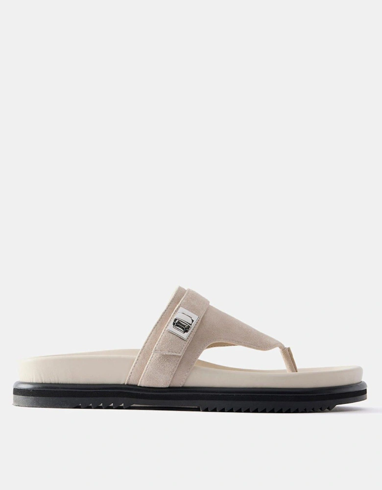 Cas White Suede Flip Flop Sandals - Cream