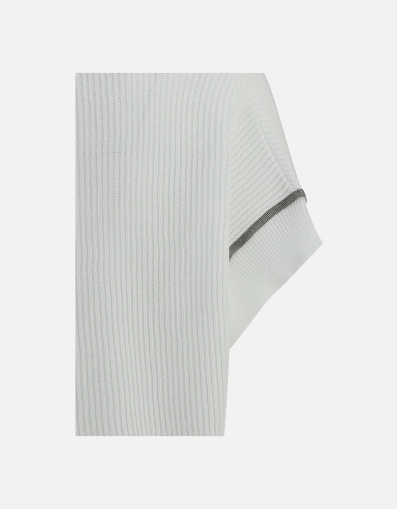 V-Neck Ribbed Cotton Sweater with Jewel Details Women - White