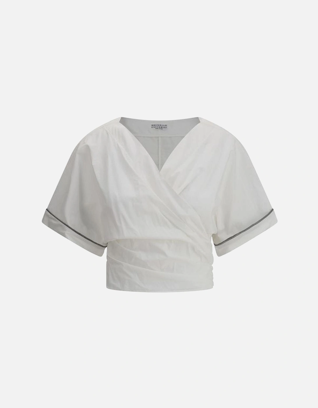 V-Neck Blouse with Buckle-Knotted Waist and Jeweled Details Women -, 4 of 3