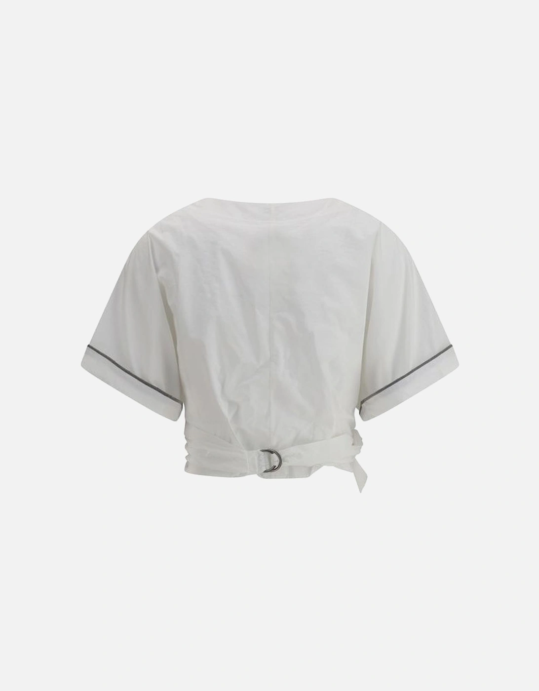 V-Neck Blouse with Buckle-Knotted Waist and Jeweled Details Women -