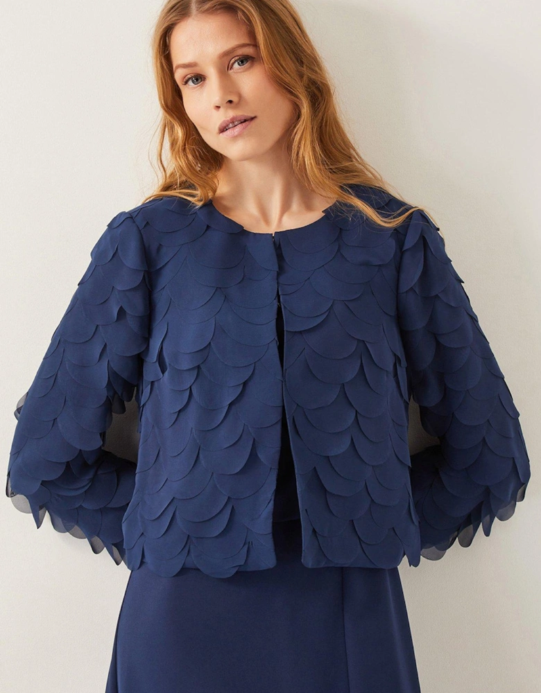 Elora Scalloped Chiffon Jacket - Blue