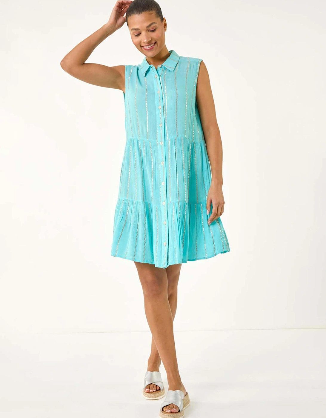 Shimmer Buttoned Shirt Dress - Blue, 2 of 1