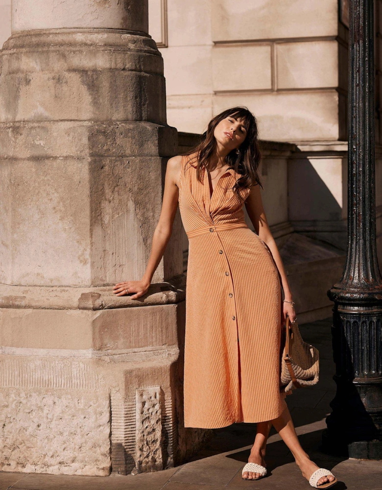 Twist Stripe Midi Dress - Orange