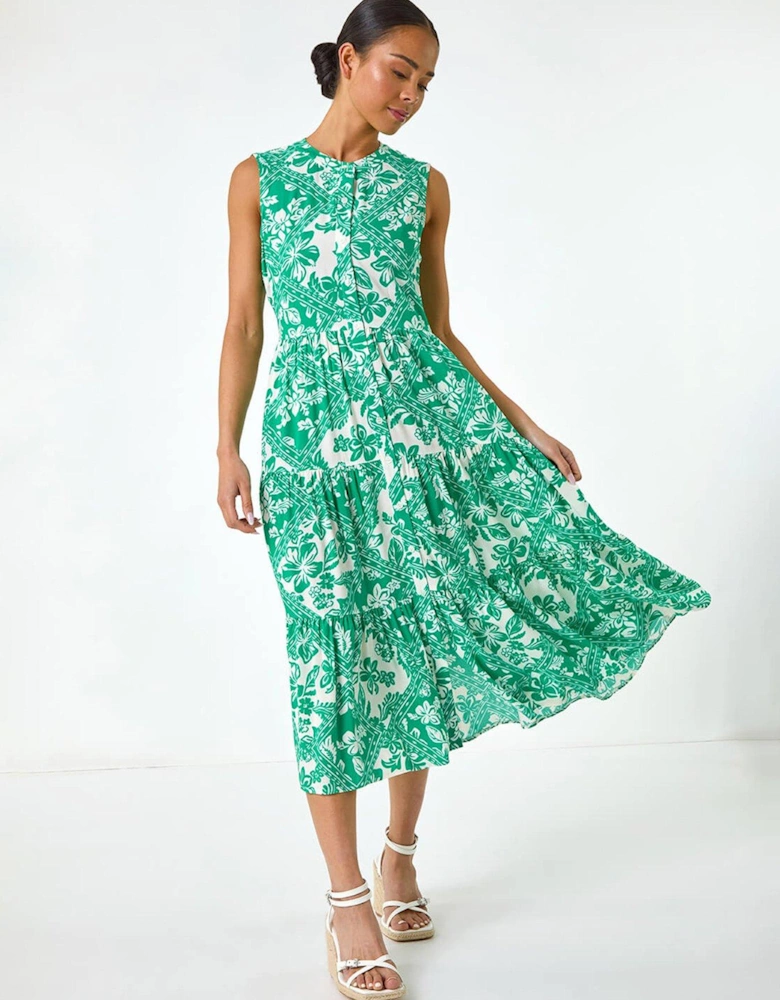 Petite Abstract Button Up Dress - Green
