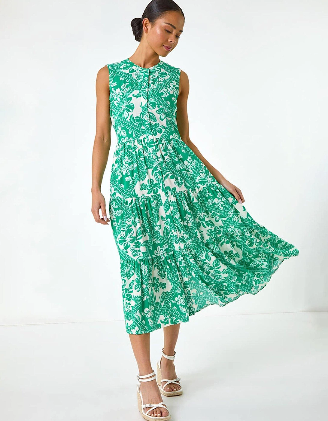Petite Abstract Button Up Dress - Green, 2 of 1
