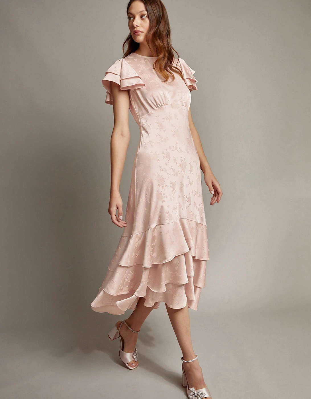 Ester Satin Ruffle Midi Dress - Pink, 2 of 1