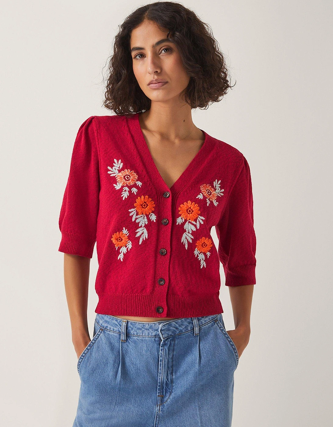 Ellen Embroidered Cardigan - Red, 2 of 1