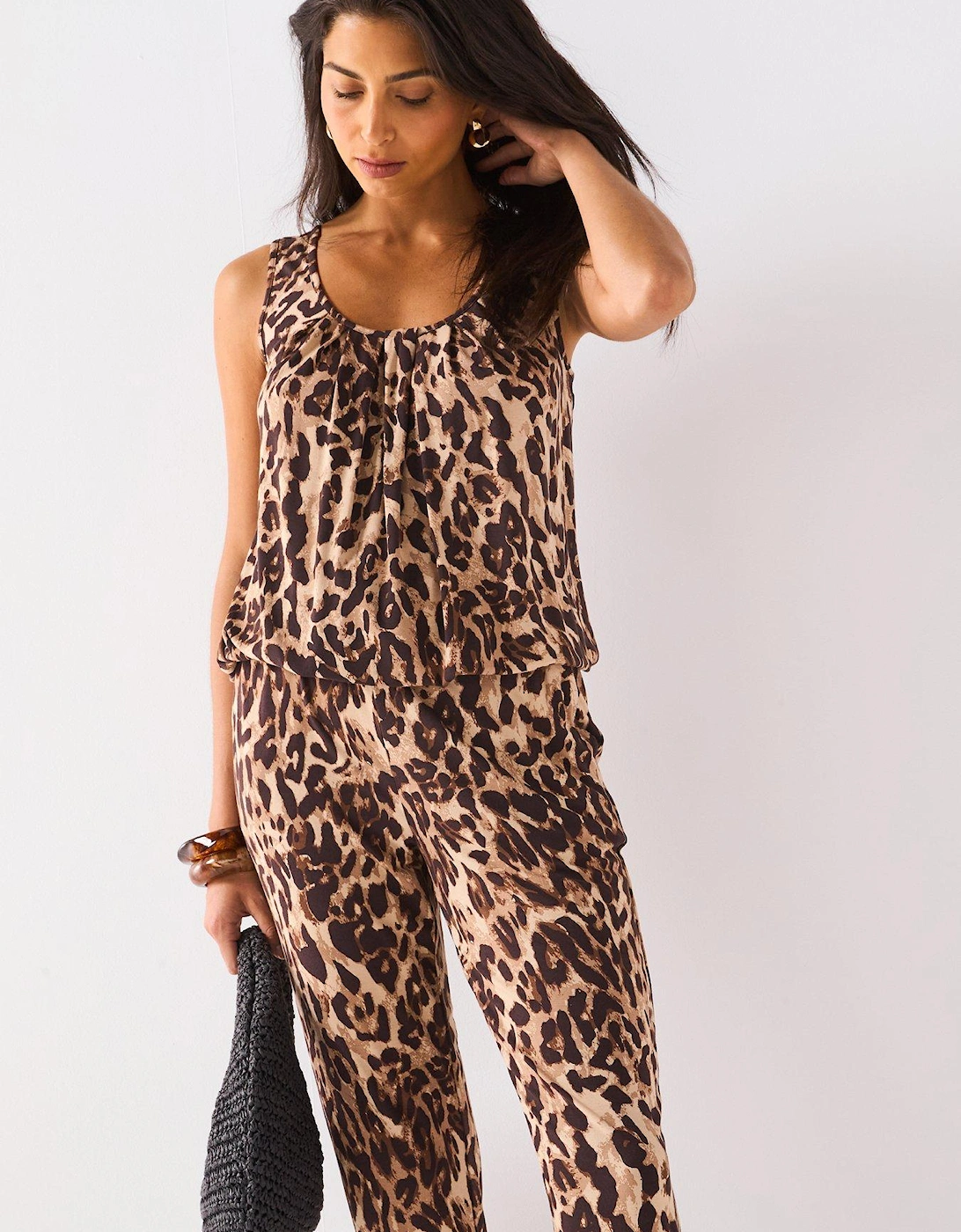 Tapered Leg Trouser - Brown Print
