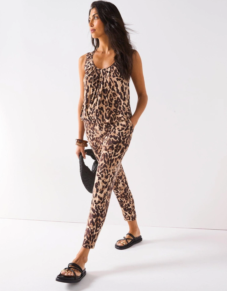 Tapered Leg Trouser - Brown Print