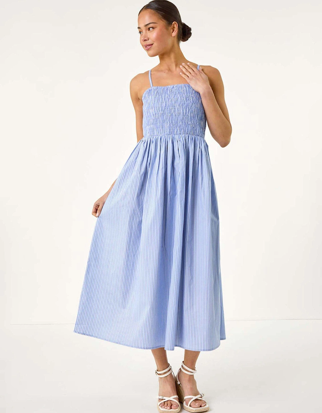 Petite Stripe Strappy Shirred Dress - Blue, 2 of 1