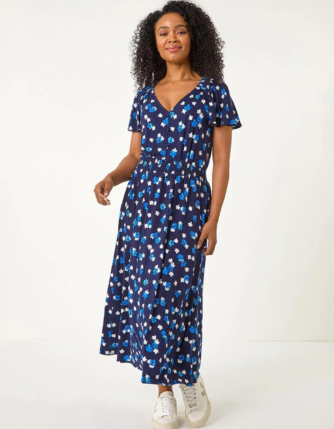 Petite Spot Shirred Waist Midi Dress, 2 of 1