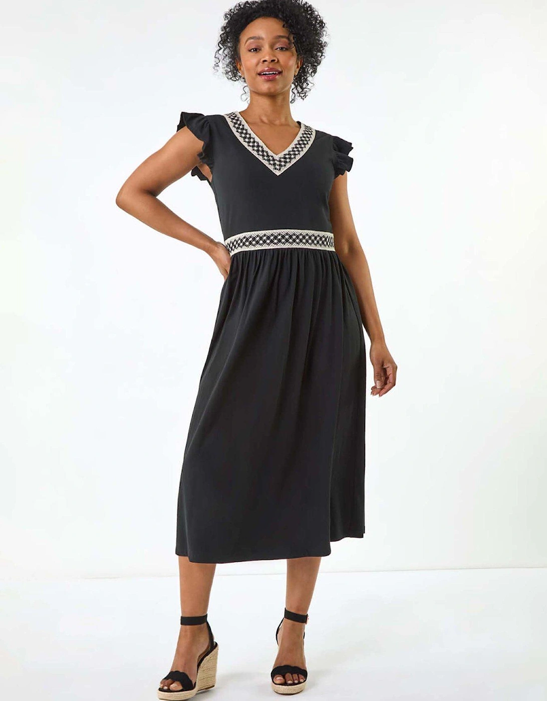 Petite Crochet Trim Midi Dress - Black, 2 of 1
