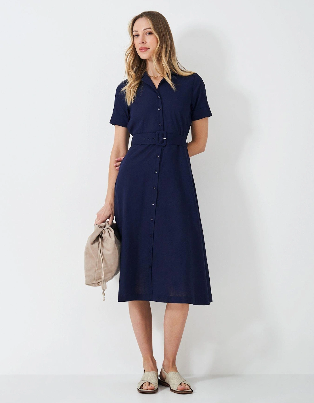 Ava Linen-Blend Shirt Dress - Navy, 2 of 1