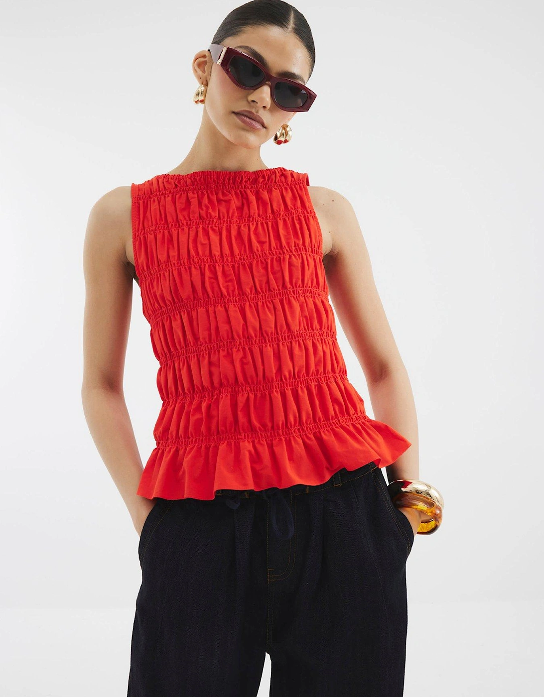Shirred Tank Top - Blue, 2 of 1