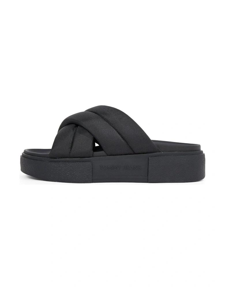 Crossover Flatform Sandal - Black