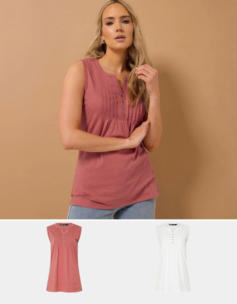 Tall 2 Pack Sleeveless Pintuck Henley Top