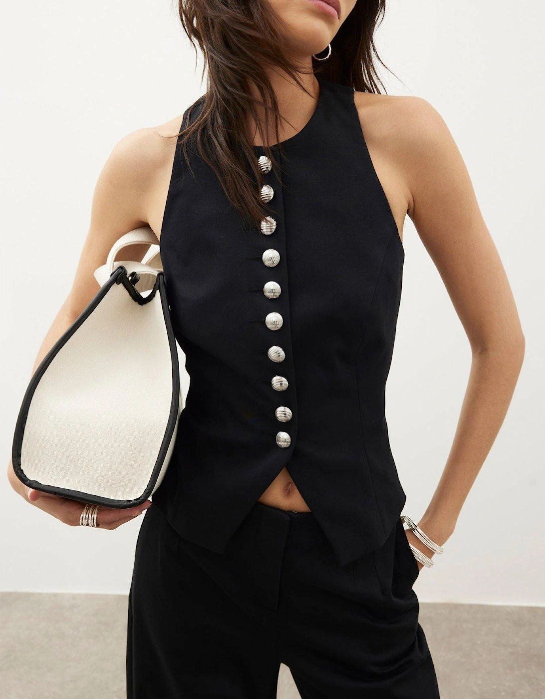 Halterneck Fitted Waistcoat - Black, 2 of 1