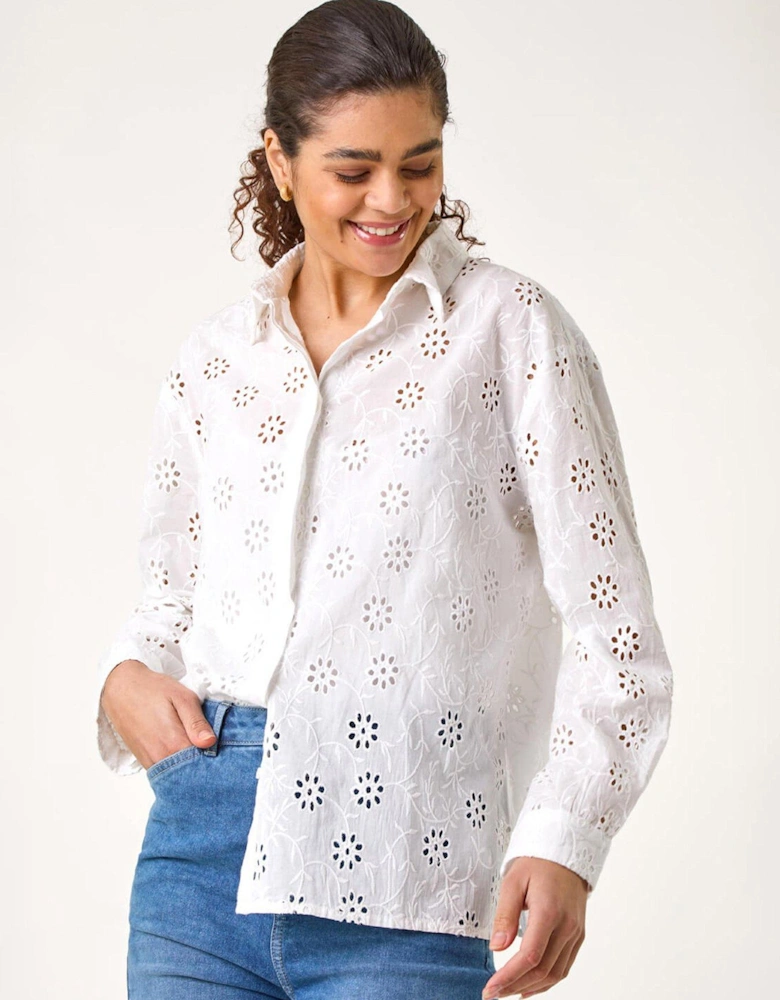 Floral Broderie Collar Cotton Shirt