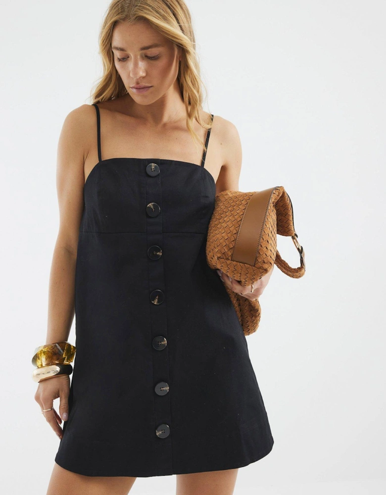 Button Shift Mini Dress - Black