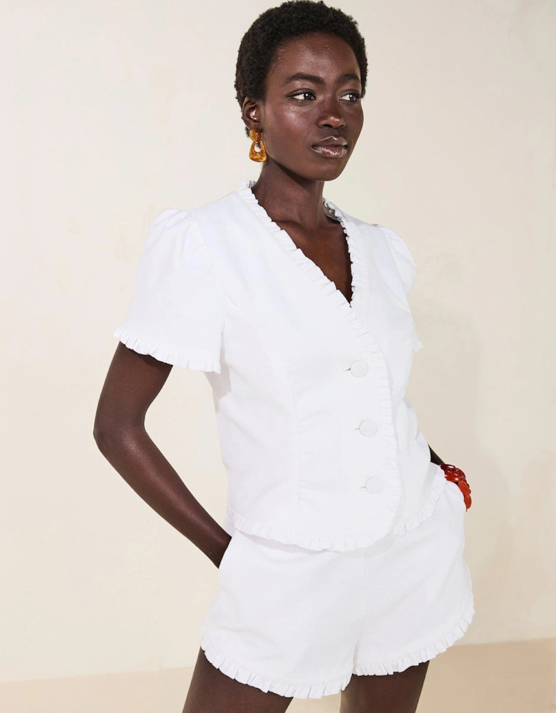 Linen Ruffle Short - White