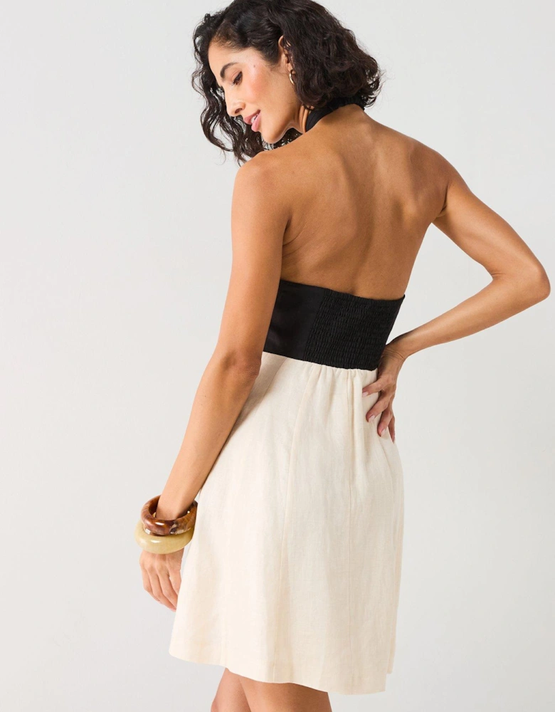 Lea Contrast Halter Neck Mini Dress - Multi